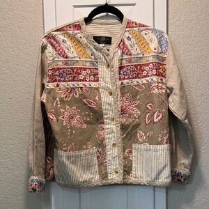 Orvis Patchwork Floral Cotton Jacket - Beige, Pink & Red Accents